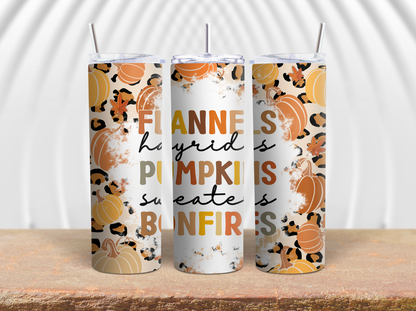 Flannels Pumpkins Bonfires Animal Print 20oz Tumbler