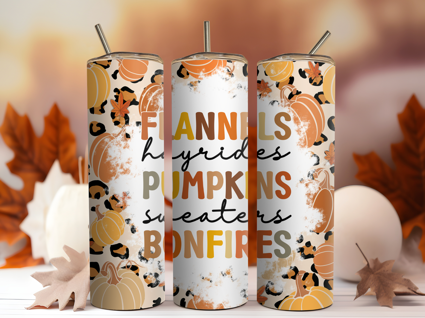 Flannels Pumpkins Bonfires Animal Print 20oz Tumbler