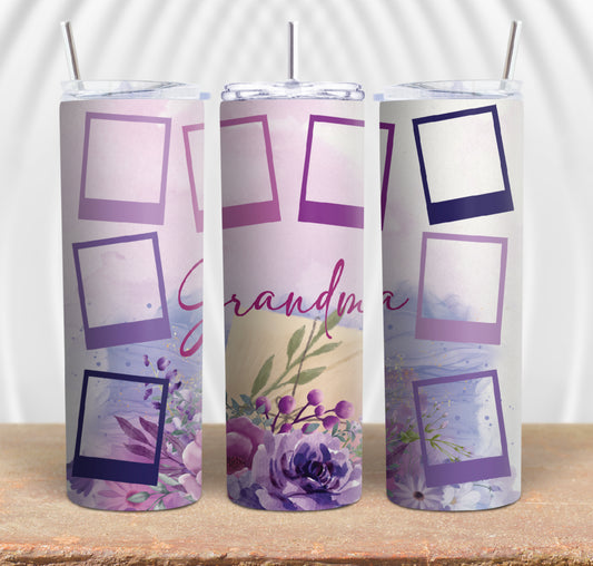 Purple Flower Grandma Photo Frame Tumbler Wrap - Download Only