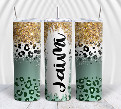 Green Glitter Animal Print 20oz Tumbler